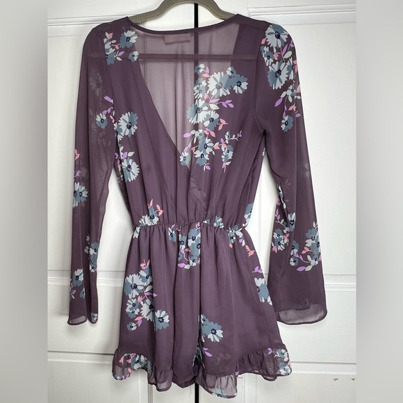 Altar’d State Sheer Purple Floral Lined Romper Size Small - Picture 3 of 8